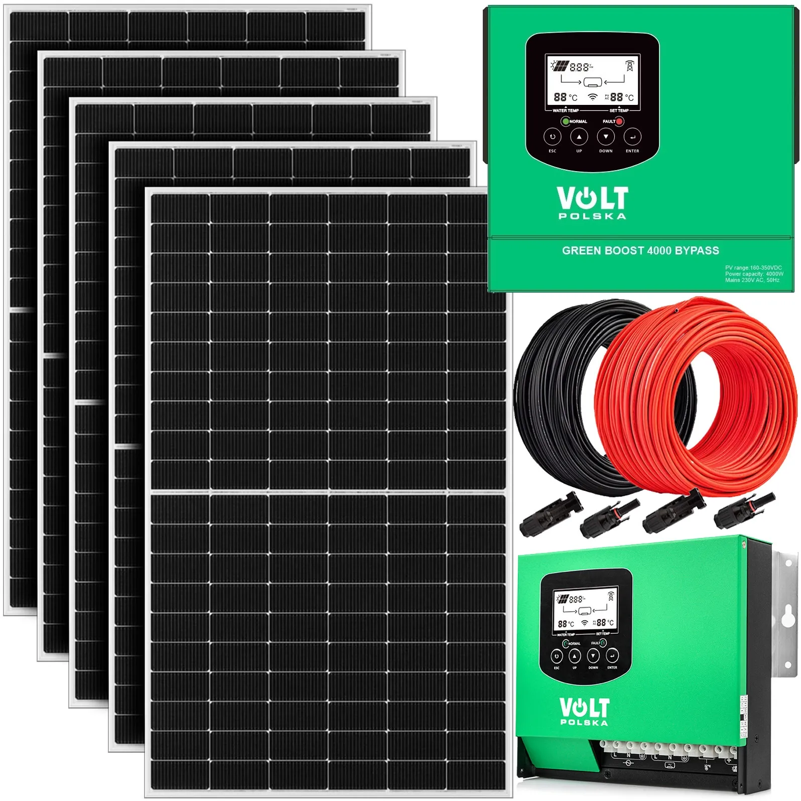 Zestaw solarny panel do grzania wody CWU 4000W GREEN BOOST MPPT 5xPV (5x510W)