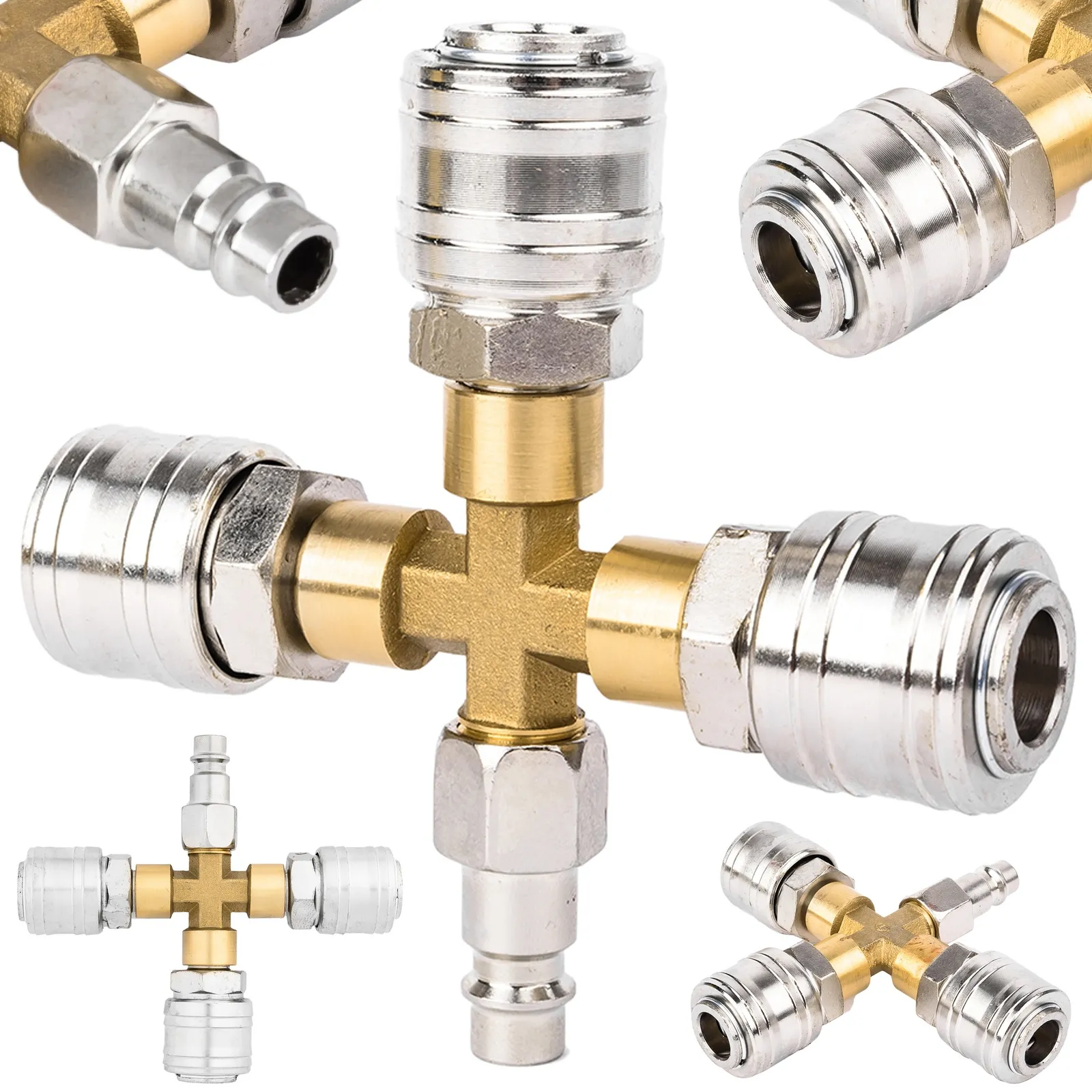 Rozgałęźnik trójnik pneumatyczny do kompresora szybkozłączka typ X 1/4" FALON-TECH