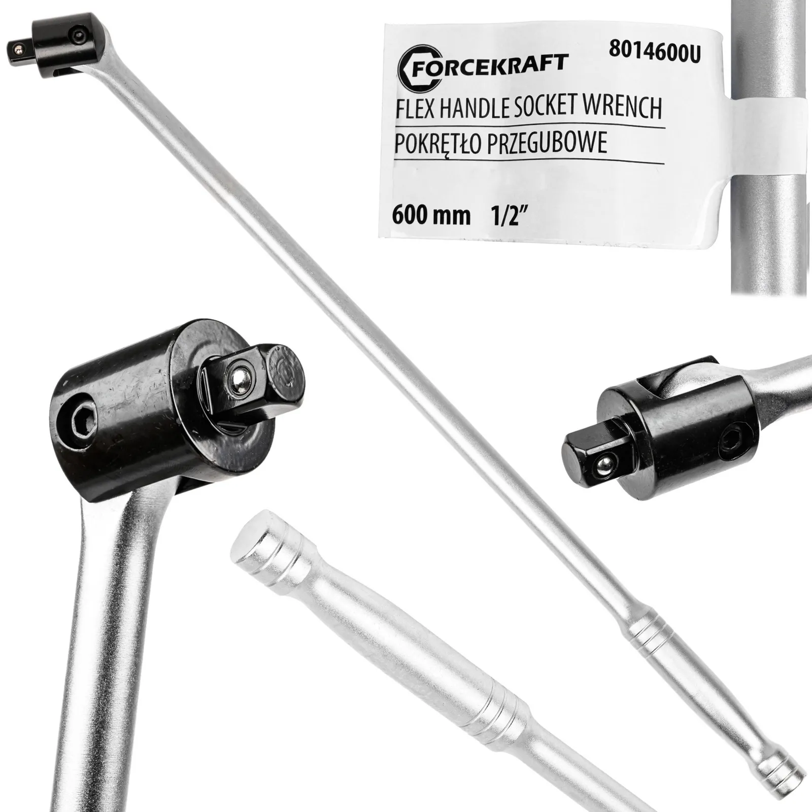 Pokrętło przegubowe obrotowe rękojeść z przegubem klucz do kół 1/2" 600mm FORCEKRAFT