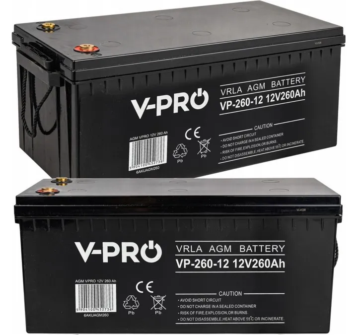 Akumulator bezobsługowy agm do ups pieca kampera jacht mocny 12V 260Ah VPRO VOLT POLSKA
