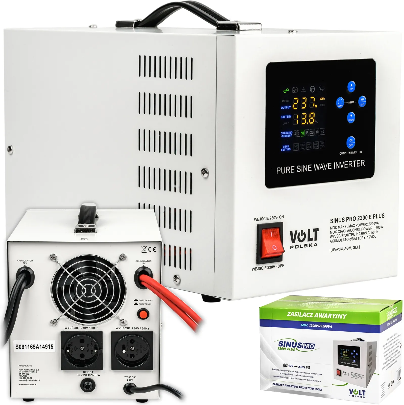 Przetwornica UPS Awaryjne Zasilanie Pieca CO SINUSPRO-2200E PLUS (12V/230V/2200W) VOLT POLSKA