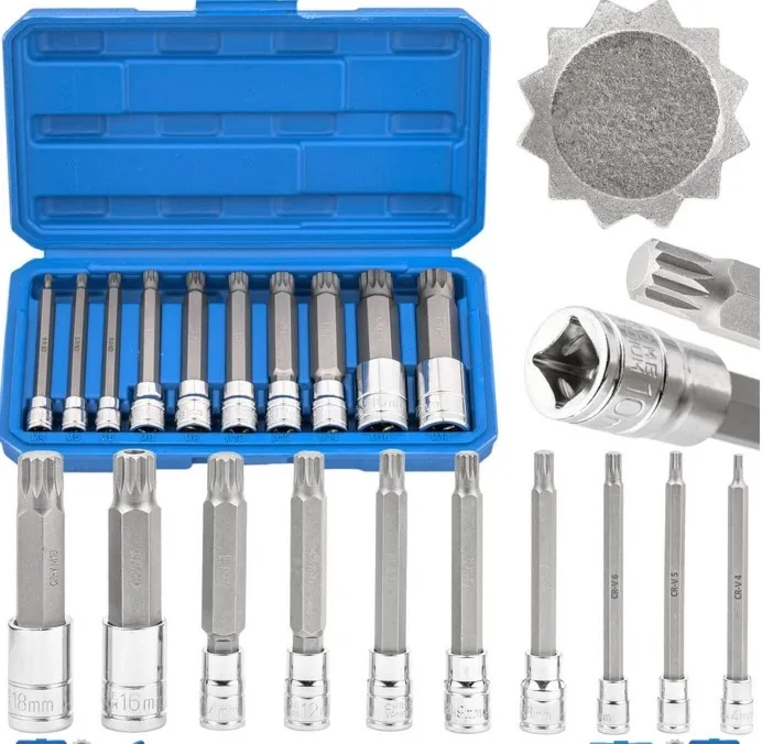 Zestaw klucze nasadki bity spline M4-M18 końcówki długie walizka 10szt FALON-TECH