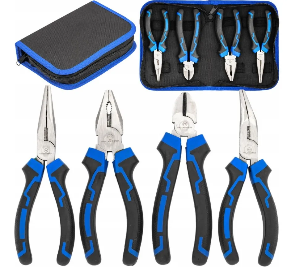 Zestaw narzędziowy kombinerki szczypce proste wygięte ucinaczki etui 4 el. FALON-TECH