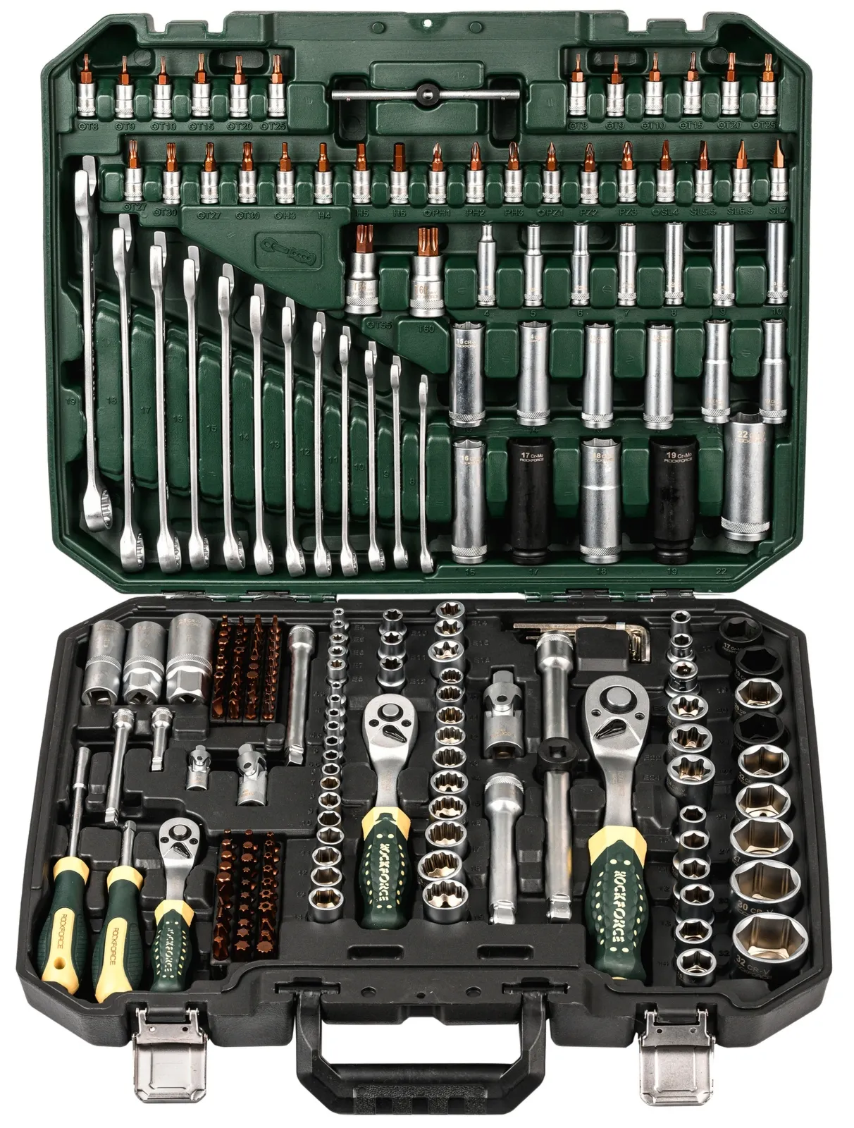 Zestaw narzędziowy warsztatowy klucze nasadowe nasadki płaskie torx 216 el ROCKFORCE