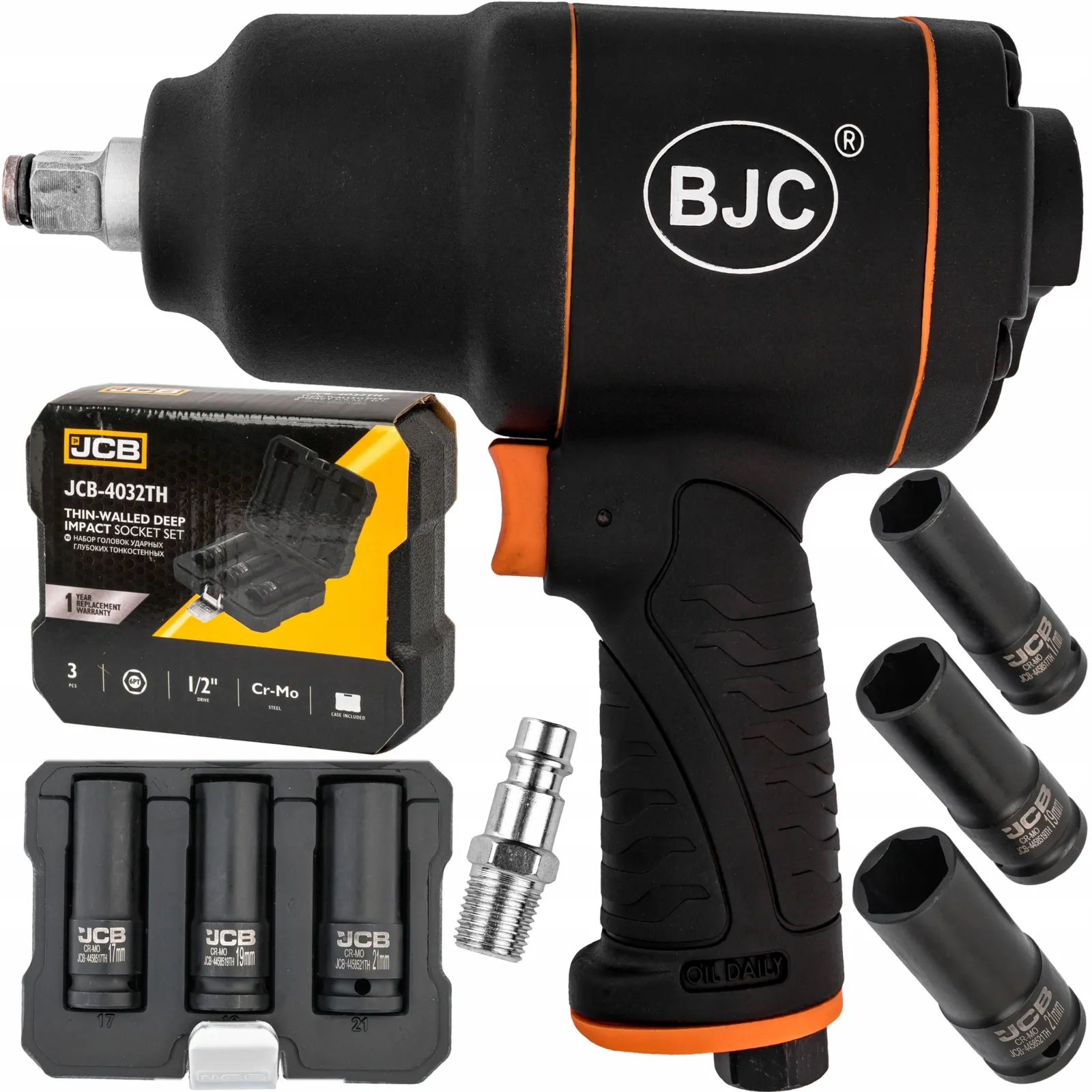 Klucz pneumatyczny udarowy do kół 1/2" BJC + nasadki do felg 17 19 21mm JCB