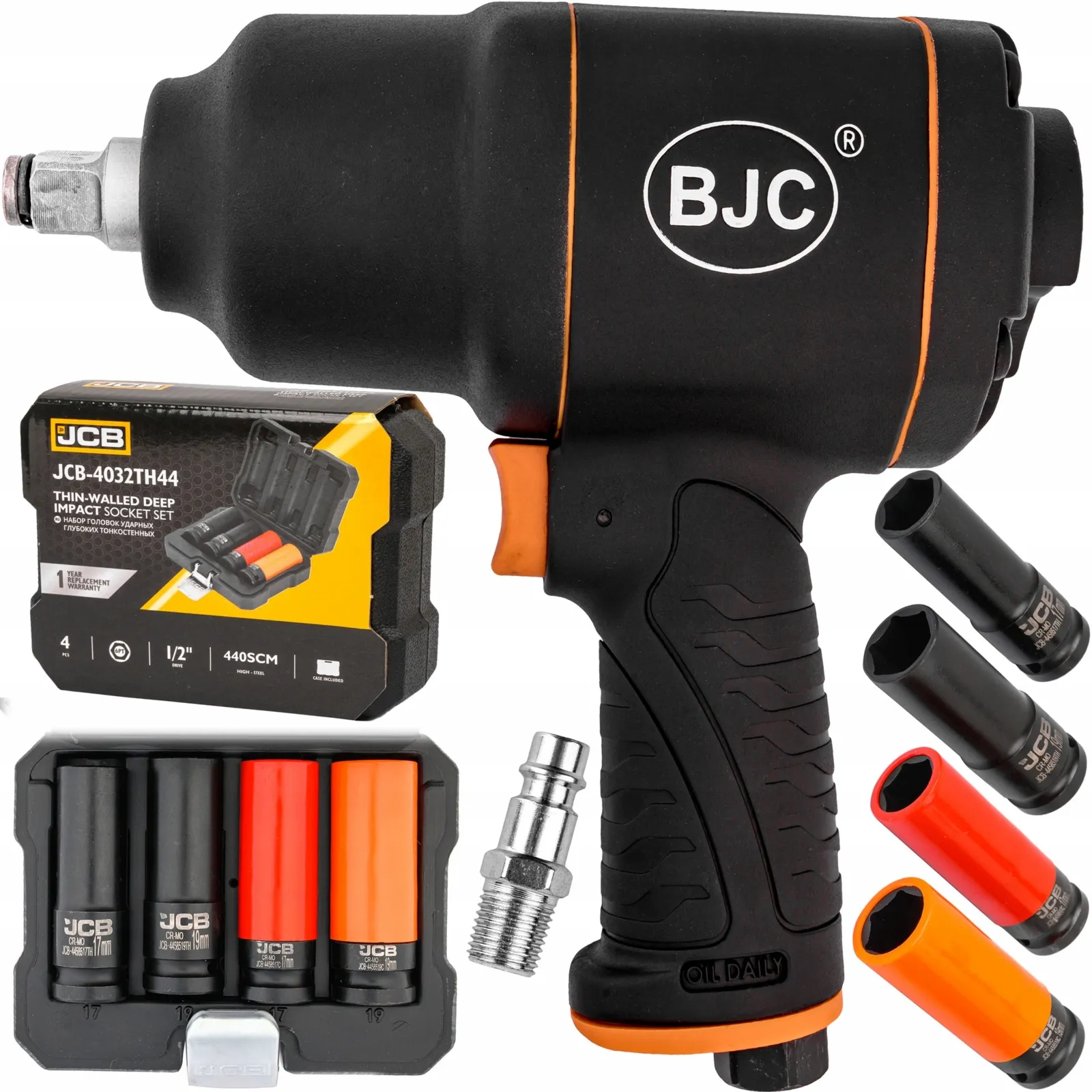 Klucz pneumatyczny udarowy do kół 1/2" BJC + nasadki do felg 17-19mm JCB