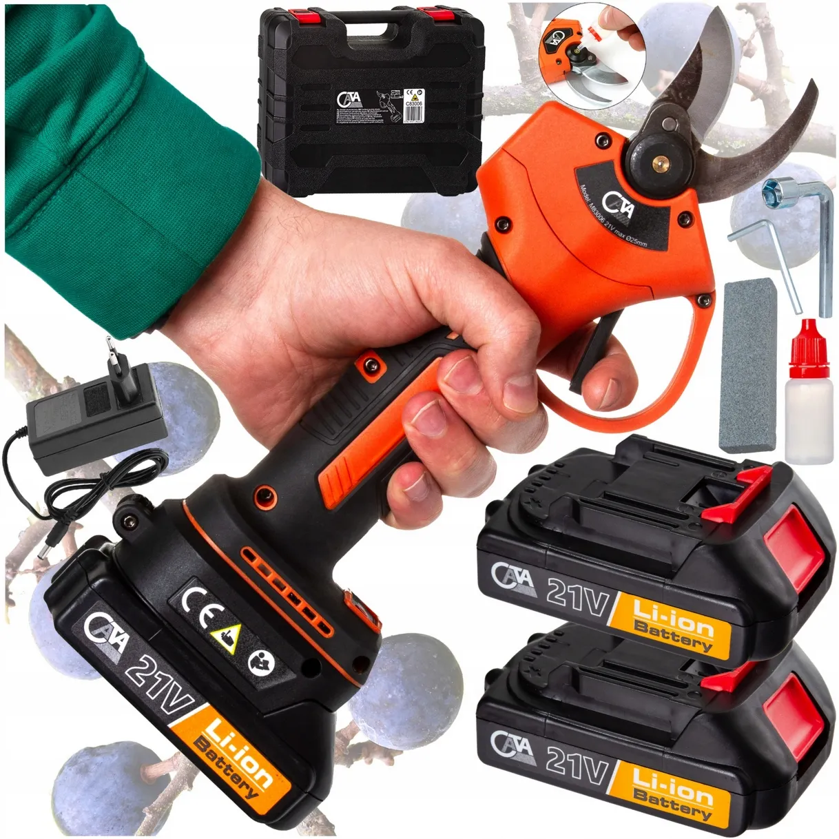 Sekator akumulatorowy kowadełkowy nożyce ogrodowe elektryczne 2 x AKU CATA C83006 MAR-POL