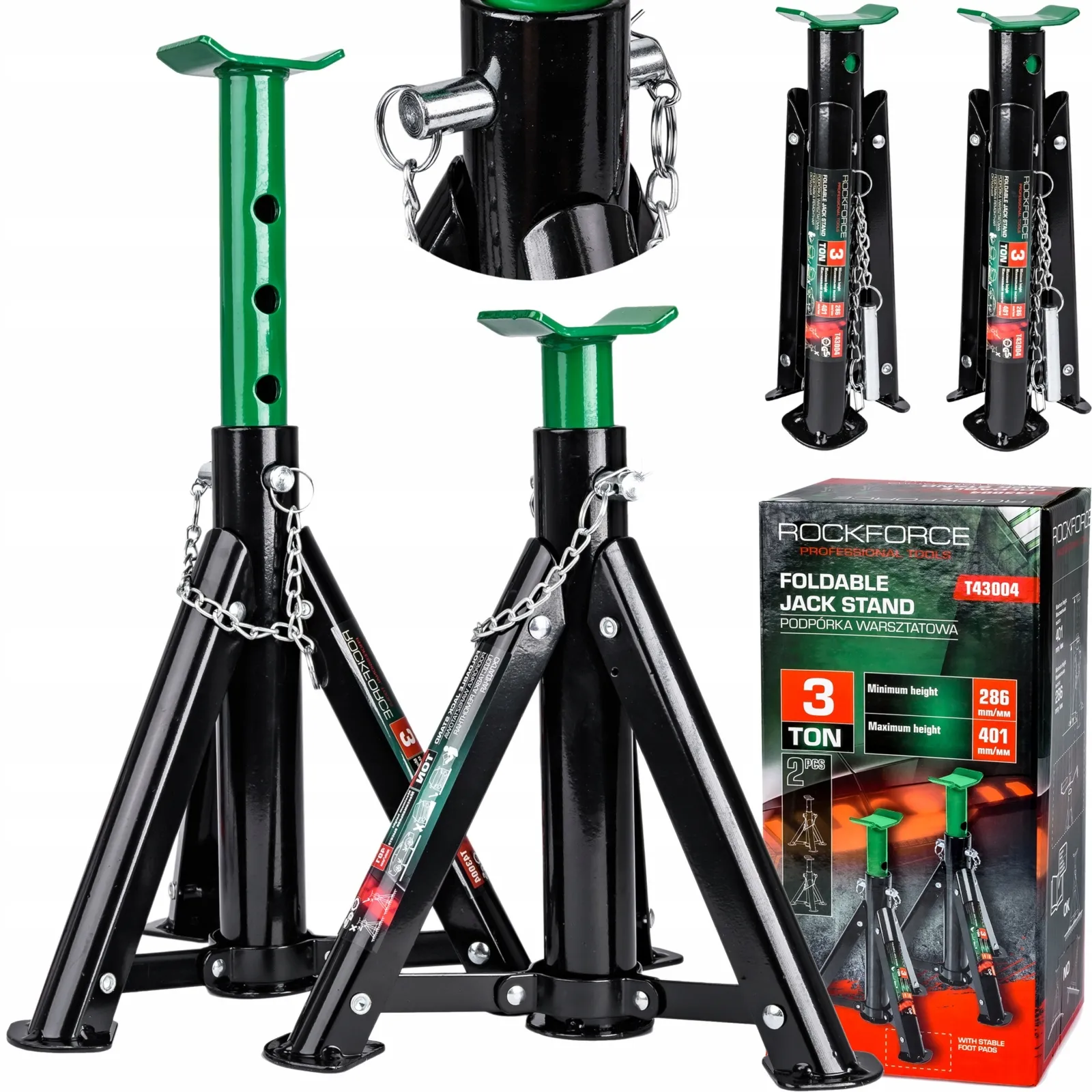 Kobyłki 3T samochodowe składane podstawki podpory warsztatowe z blokadą ROCKFORCE