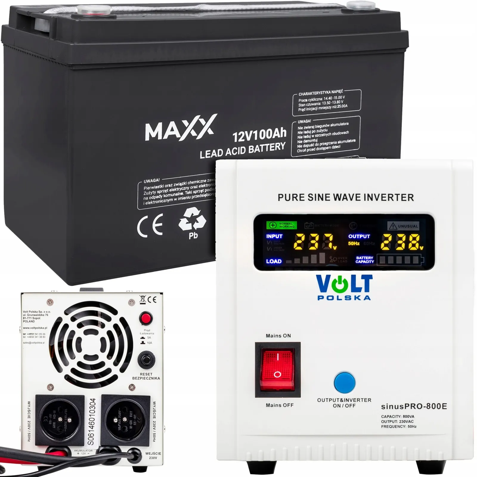 Zestaw awaryjne zasilanie przetwornica UPS SINUSPRO - 800E 12V + Akumulator 100Ah
