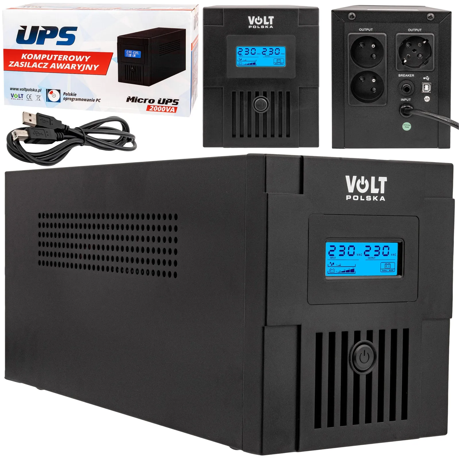 Zasilacz Awaryjny UPS Micro 2000 (2000VA/1200W/2x9Ah) LCD VOLT POLSKA