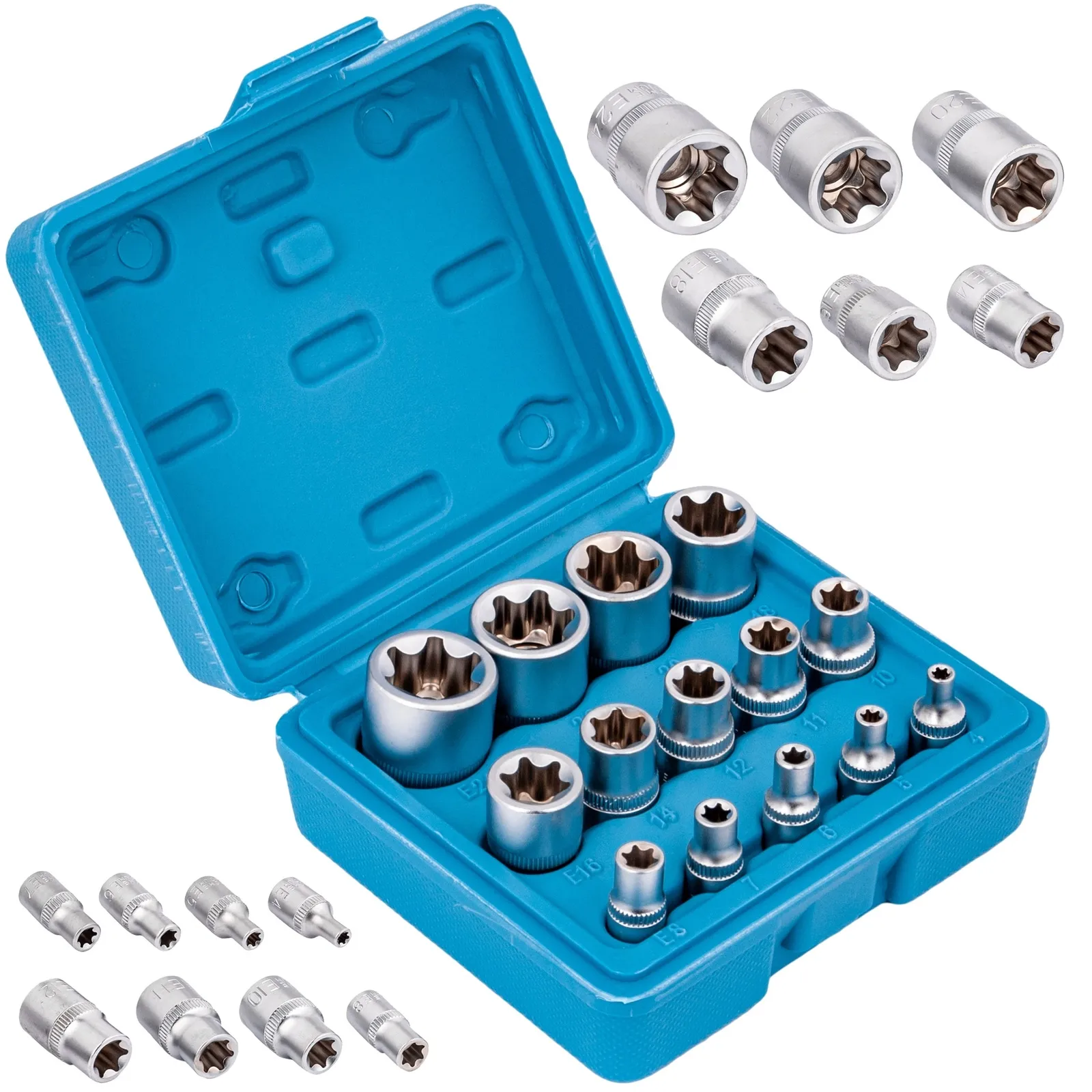 Klucze nasadowe TORX E4-E24 zestaw 14el nasadki FALON-TECH