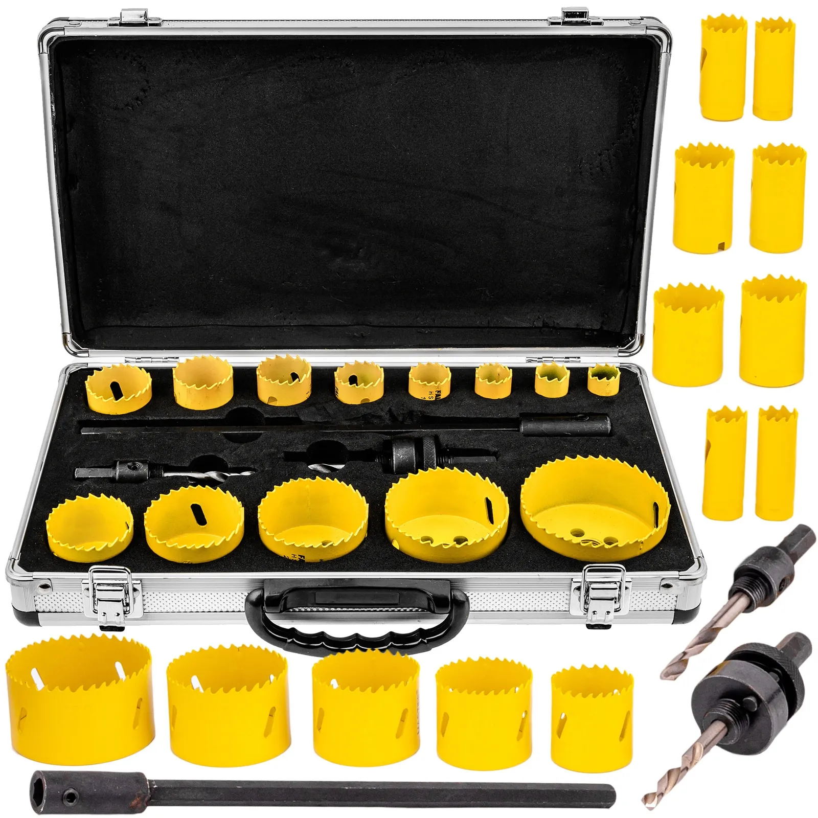 Otwornice do metalu drewna Bi-Metal 17 szt w metalowej walizce FALON-TECH