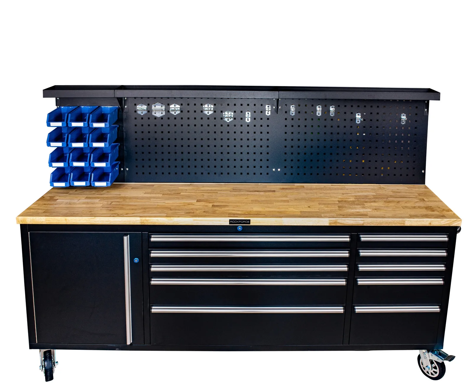 Duży Stół Wózek warsztatowy z drewnianym blatem szafką oraz szufladami WMC