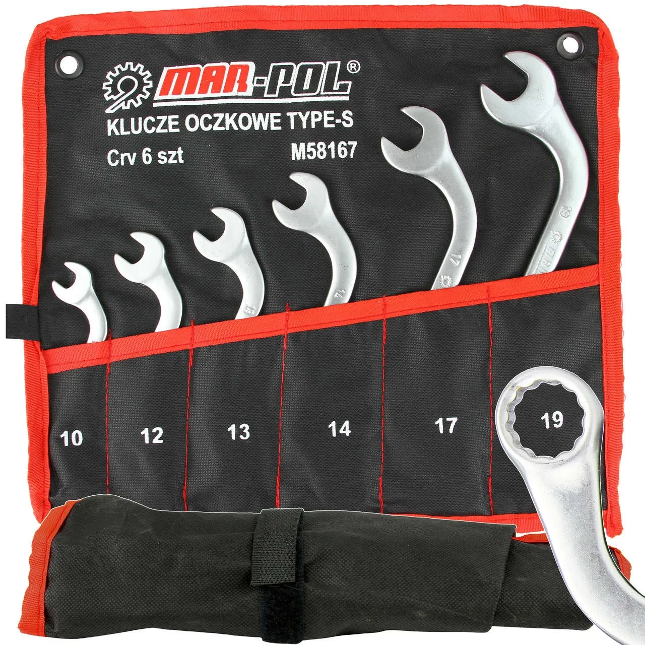 Klucze płasko oczkowe gięte do alternatorów TYP S 10-19 6 elem MAR-POL