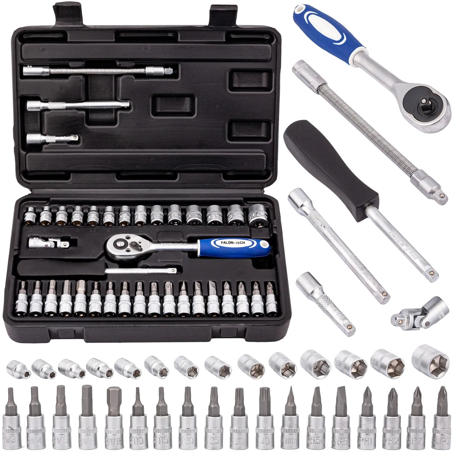 Zestaw kluczy nasadowych 1/4" 38el TORX BITY klucze nasadowe FALON-TECH