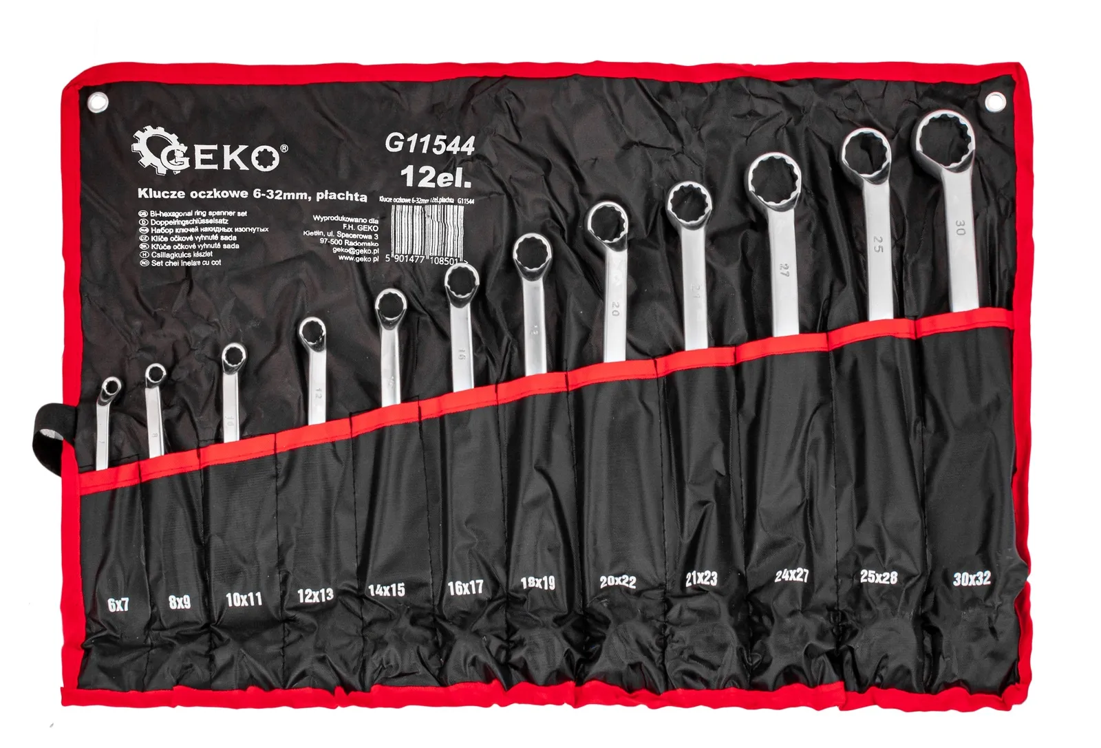 Klucze oczkowe gięte 6-32 mm 12 sztuk (płachta) GEKO
