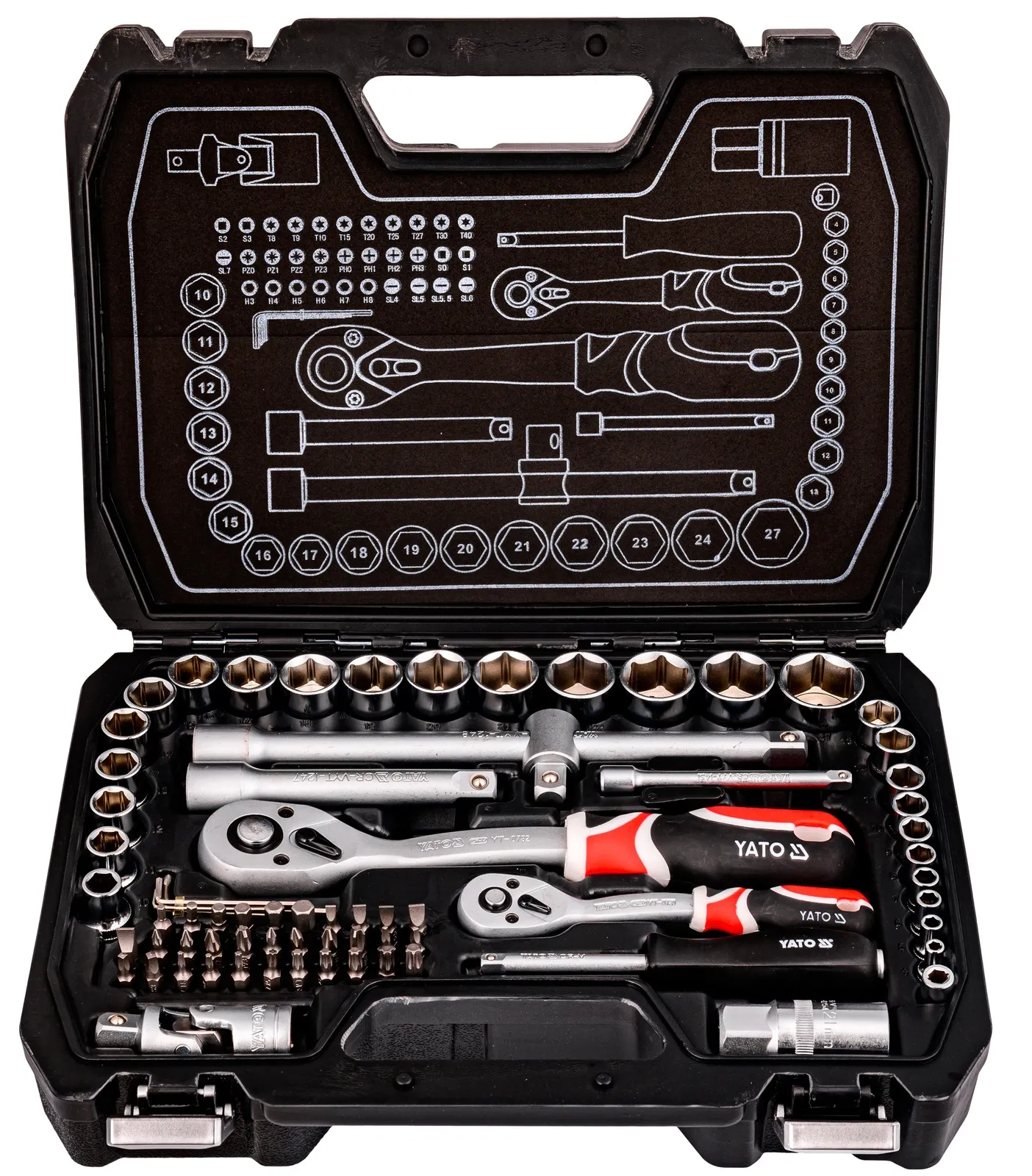 Zestaw kluczy nasadowych 1/2" 1/4" 72el YT-38782 YATO