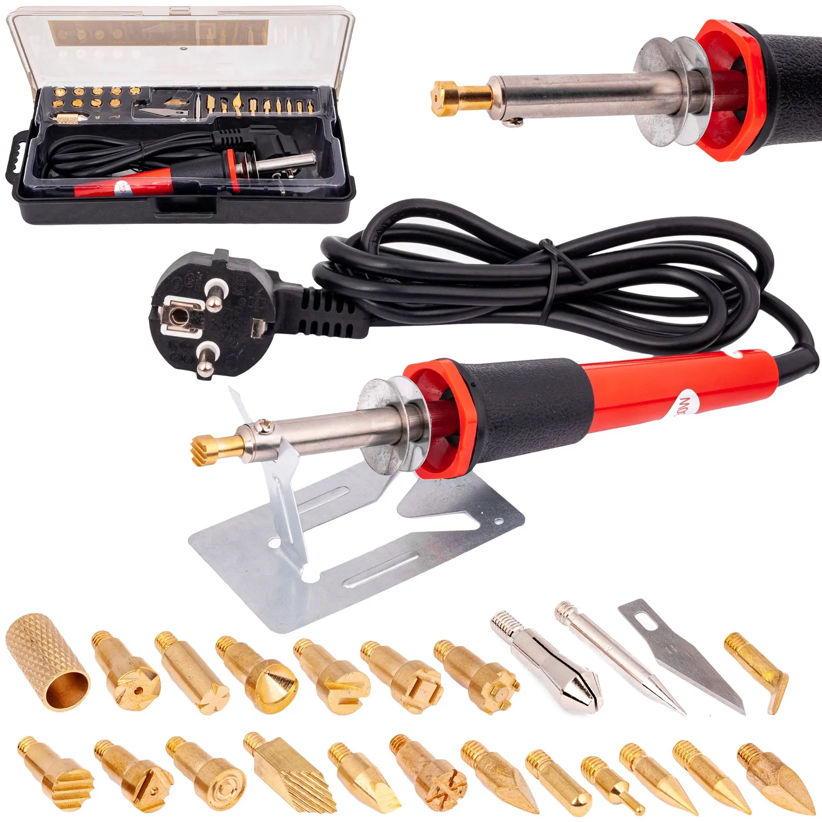 Lutownica wypalarka do drewna skóry z grotami 23 sztuki GEKO