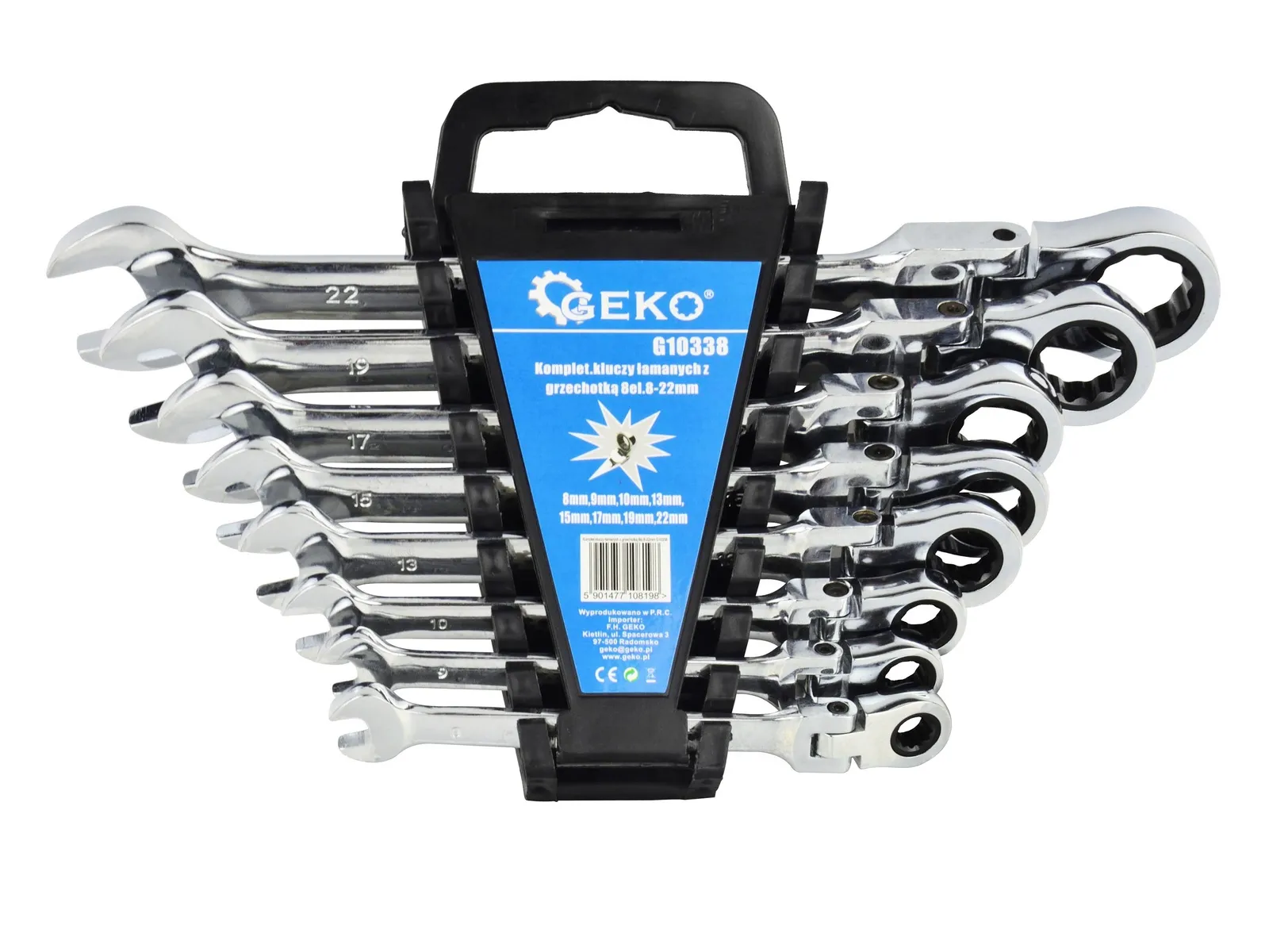 Klucze z grzechotką płasko-oczkowe łamane 8-22 8el GEKO