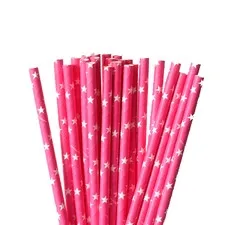słomki papierowe c.różowe w białe gwiazdki