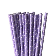 słomki papierowe fioletowe w białe kropki