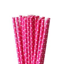 słomki papierowe c.różowe w białe kropki