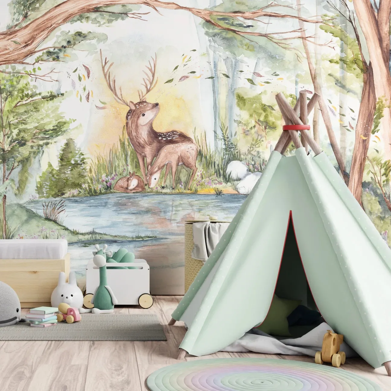 Tapeta Wall Art Deer Friends - standaryzowane rolki