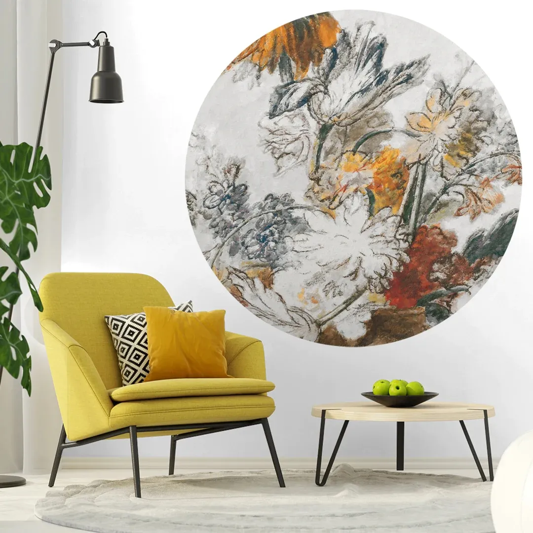 Tapeta Koło Grey Classic Flower