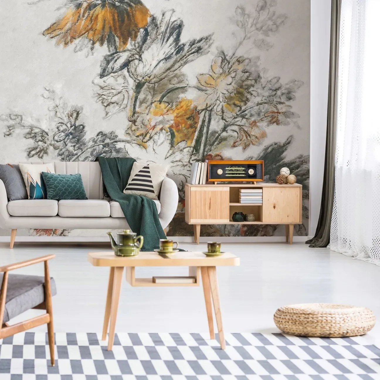 Tapeta Wall Art - Grey Classic Flower