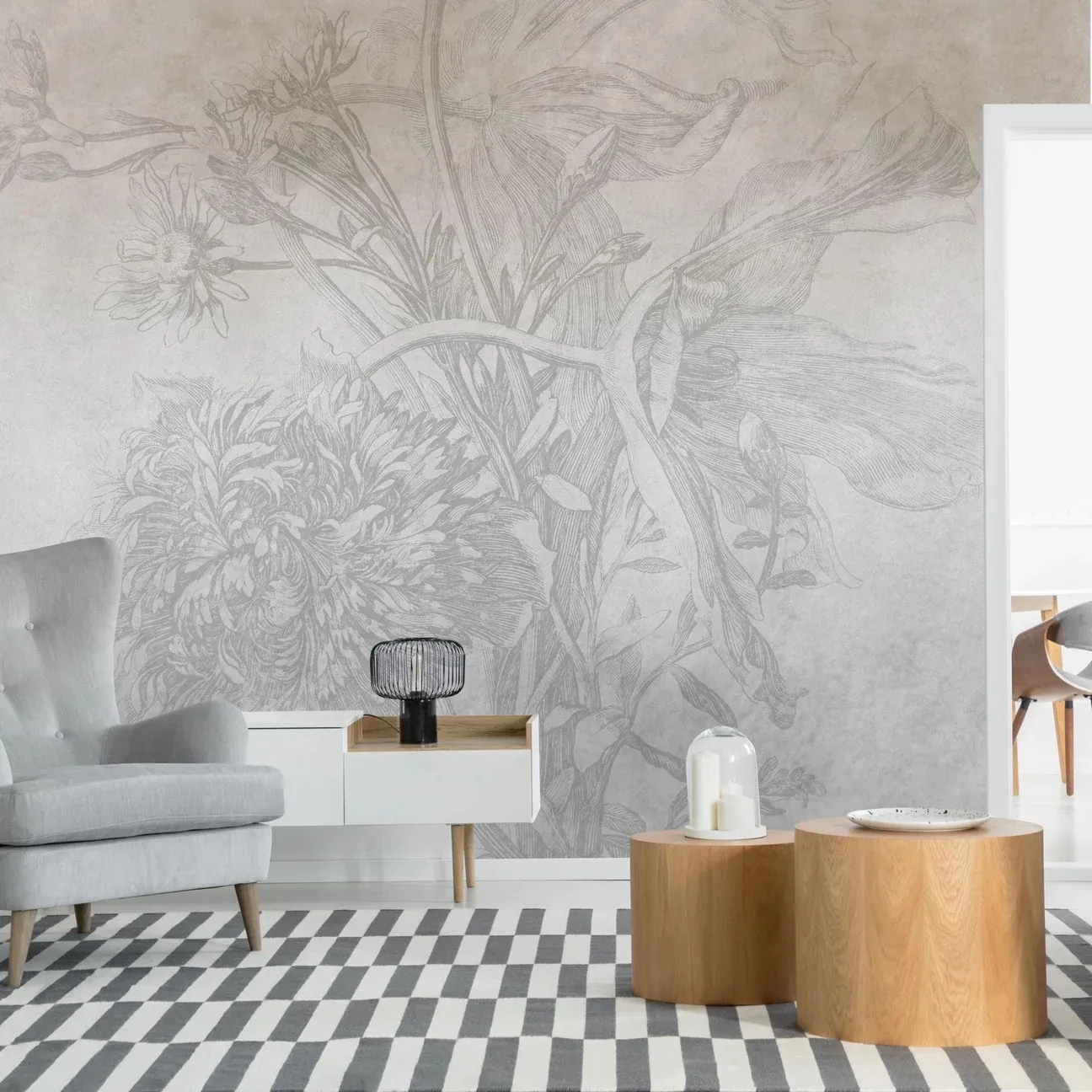 Tapeta Wall Art - Grey Ombre Flower