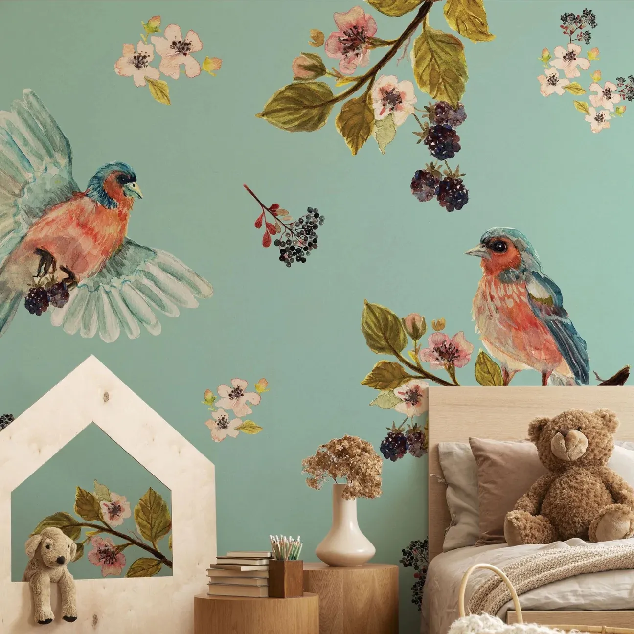 Tapeta Wall Art - Uccello Cantante Mint