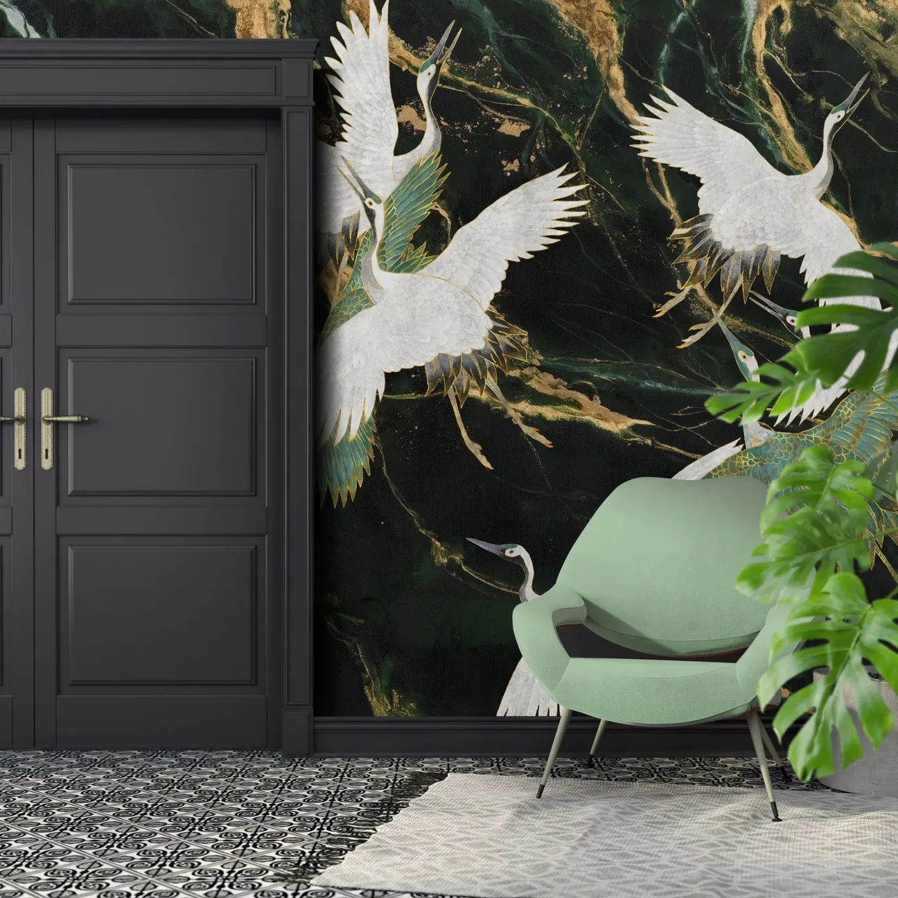 Tapeta Wall Art - Emerald Tsuru