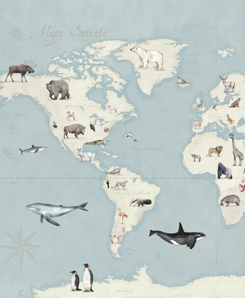 Walltime - MAPS 2.0 tapeta do pokoju dziecka z mapą - niebieska