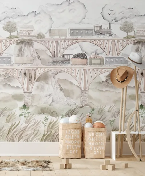 Walltime - MAGIC TRAIN PATTERN tapeta z pociągami