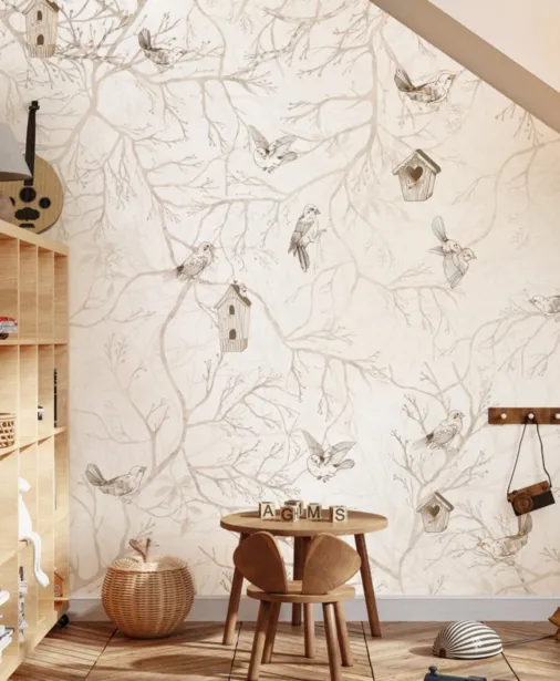 Walltime - HAPPY BIRDS tapeta dla dzieci ptaszki na gałązkach