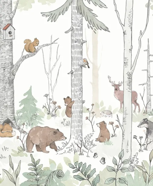 Walltime - FOREST MURAL 1.0 tapeta dla dzieci z lasem i zwierzątkami
