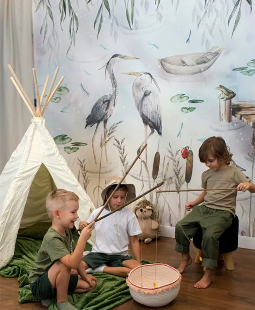 Walltime - SECRET LAKE XL tapeta dla dzieci czaple nad jeziorem