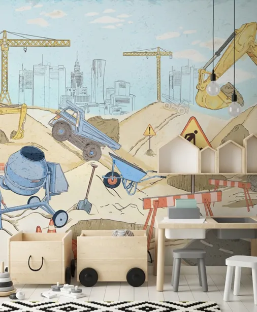 Walltime - TIME TO BUILD tapeta dla chłopca plac budowy
