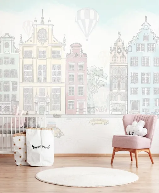 Walltime - FANCY TOWN tapeta dla dzieci z uroczym miasteczkiem