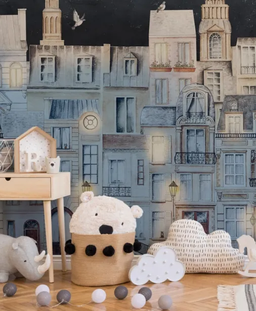 Walltime - CHARMING PARIS NIGHT tapeta dla dzieci kamieniczki nocą