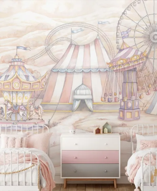 Walltime - LUNAPARK tapeta dla dzieci wesołe miasteczko, karuzela i koniki