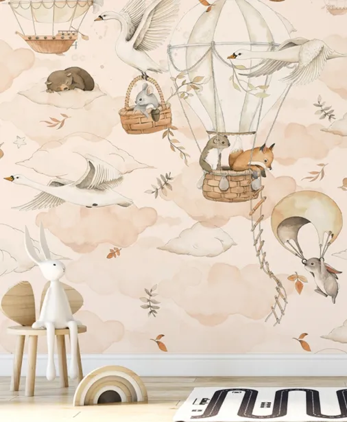 Walltime - SKY ADVENTURE PATTERN tapeta ze zwierzątkami w balonach