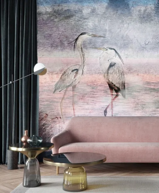 Walltime - HERON tapeta do salonu czaple nad jeziorem