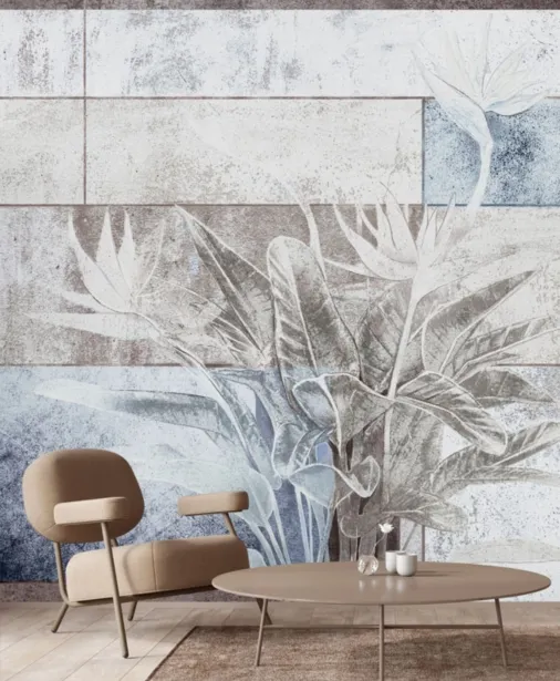 Walltime - BIRD OF PARADISE delikatna tapeta kwiaty i geometria