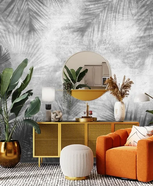 Walltime - REZZO tapeta do sypialni szare liście palmy