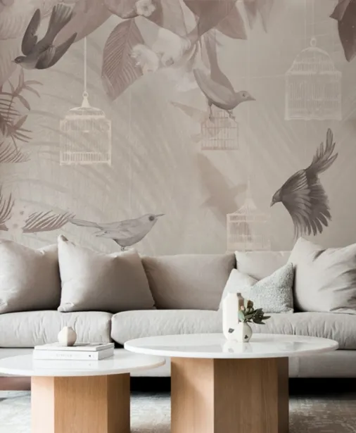 Walltime - ALEXANDRIA delikatna tapeta ptaki i ozdobne klatki