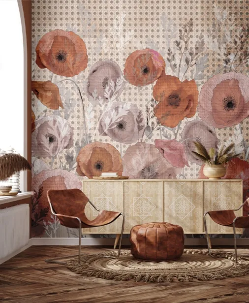 Walltime - BOHO POPPY polne kwiaty maku w stylu boho