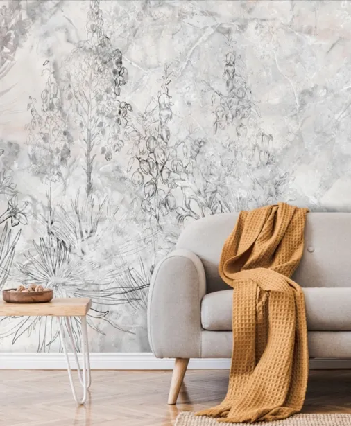 Walltime - FROZEN IN MARBLE - egzotyczne kwiaty na marmurowym tle