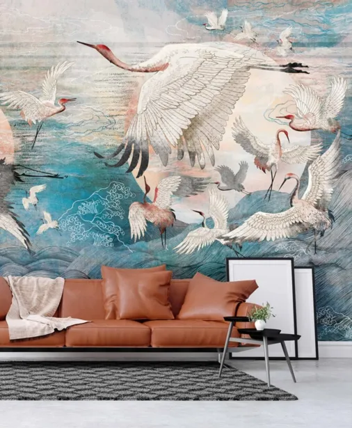 Walltime - DANCE OF CRANES nowoczesna tapeta lecące żurawie