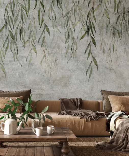 Walltime - WILLOW -zwisająca wierzba na tle betonowej ściany